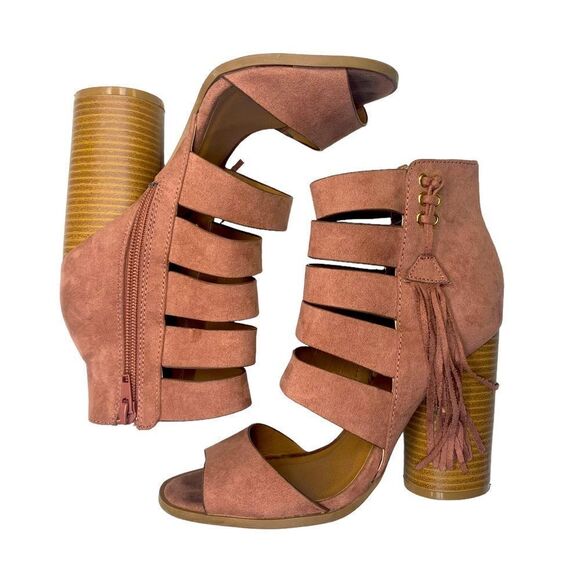 Qupid Dusty Rose Pink Suede Gladiator Open Toe Block Heel Women’s Size 5.5 - Picture 5 of 13